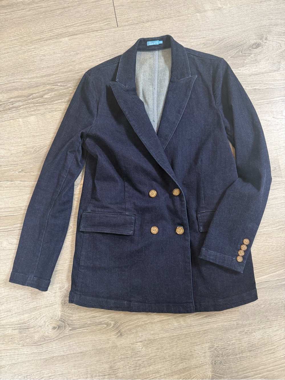 J. McLaughlin Denim Navy Double-Breasted Jacket with Buttons - Nautical Classy